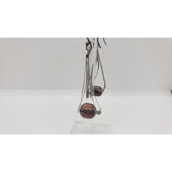 Vintage Mexico MCM 925 Sterling Silver Teardrop with Copper Ball Center 1950s - Picture 2 of 8